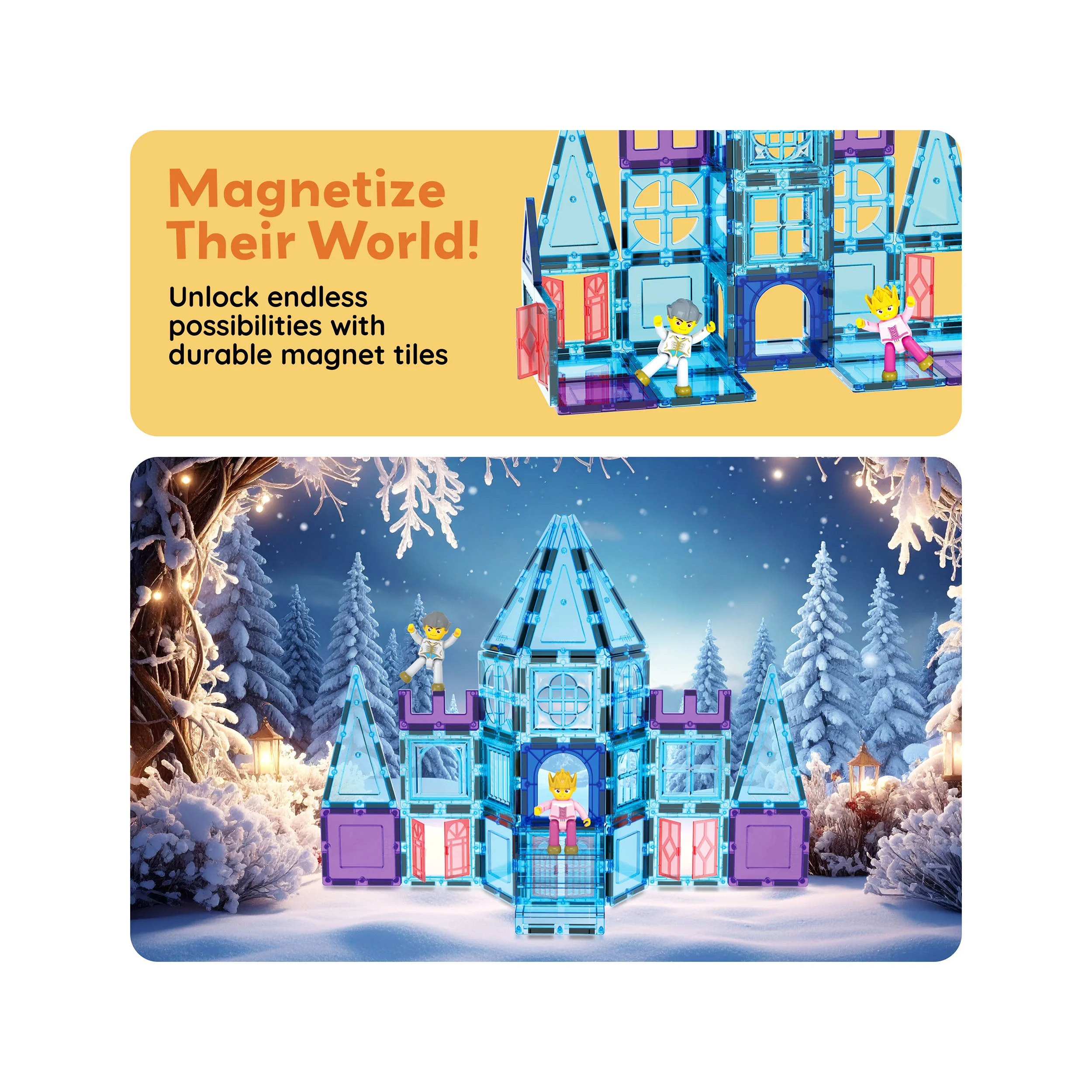 PicassoTiles 72pc Magnetic Tiles Winter Ice Castle Set - Image 7
