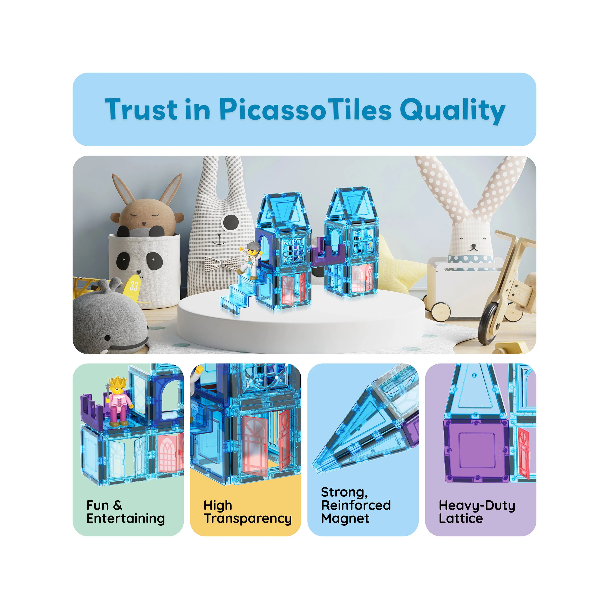 PicassoTiles 72pc Magnetic Tiles Winter Ice Castle Set - Image 8