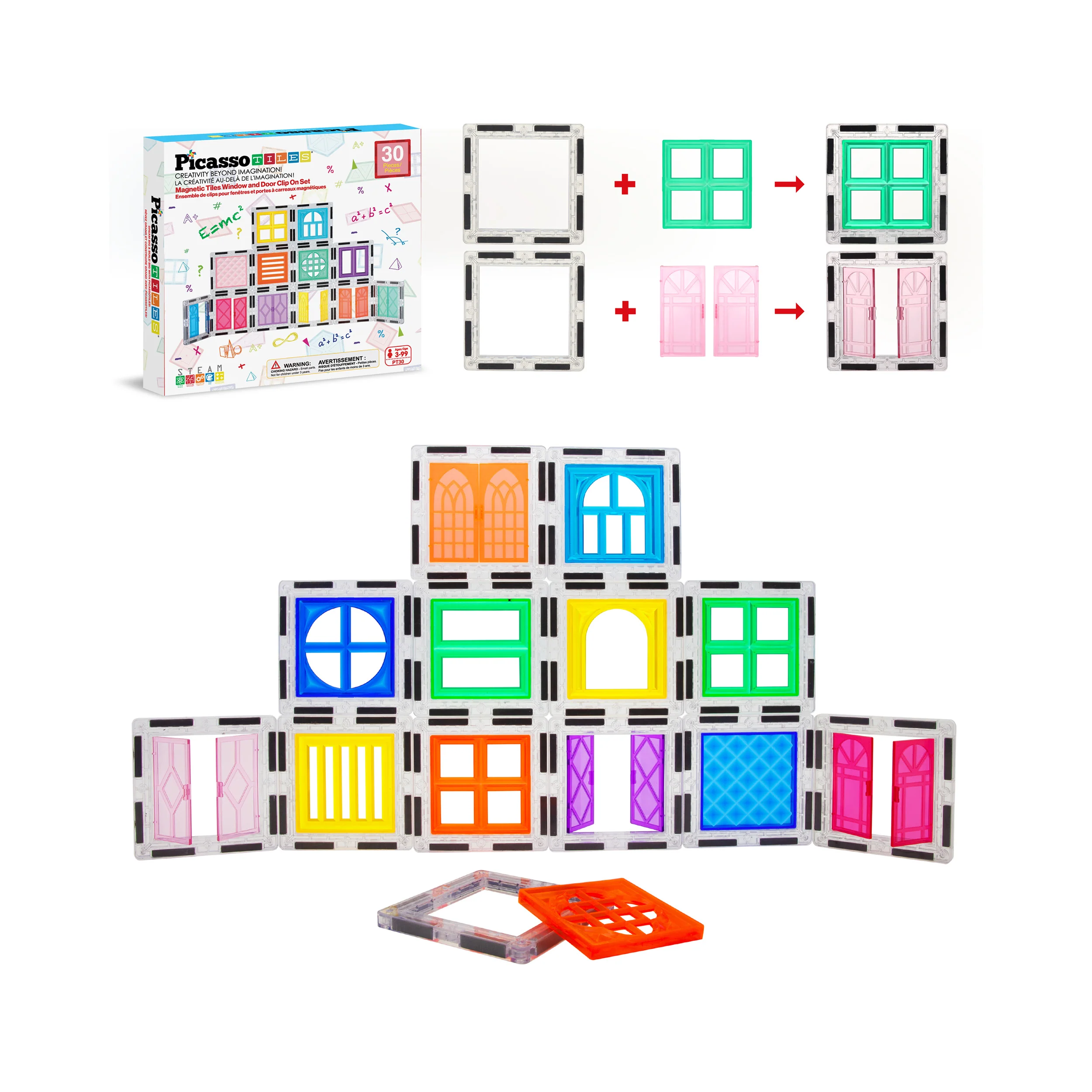 PicassoTiles 30-Piece Magnetic Tile Set (Windows & Doors)