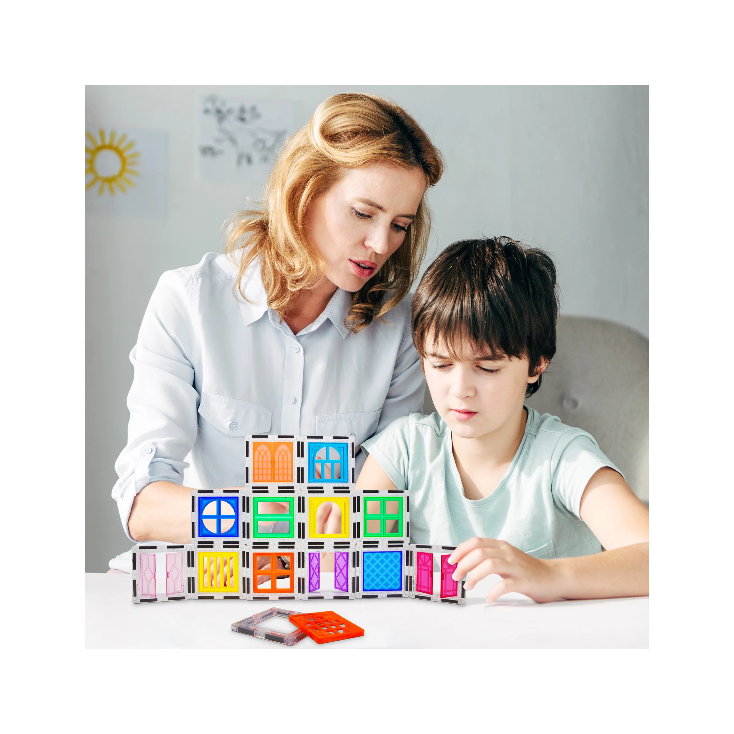 PicassoTiles 30-Piece Magnetic Tile Set (Windows & Doors) - Image 2