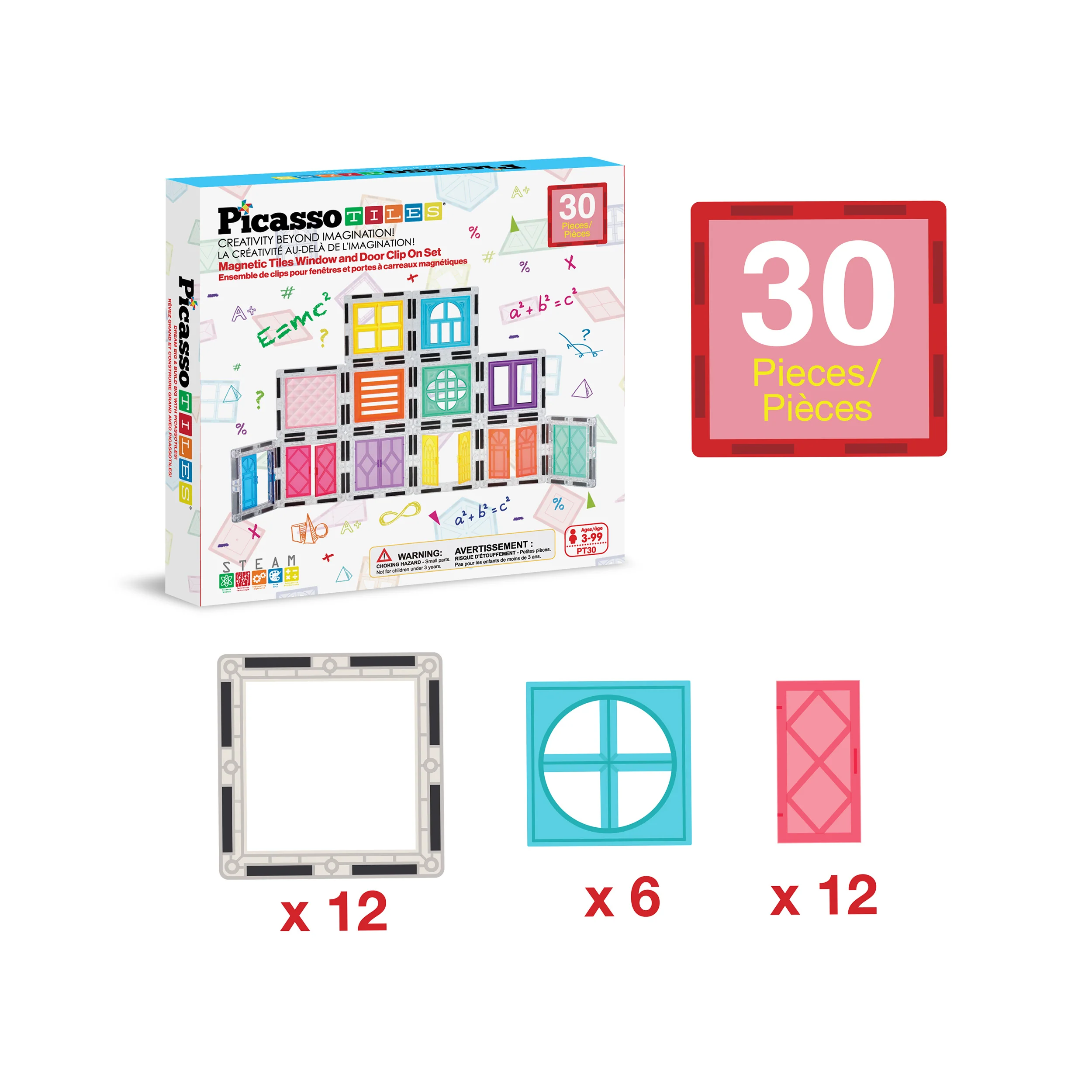 PicassoTiles 30-Piece Magnetic Tile Set (Windows & Doors) - Image 3