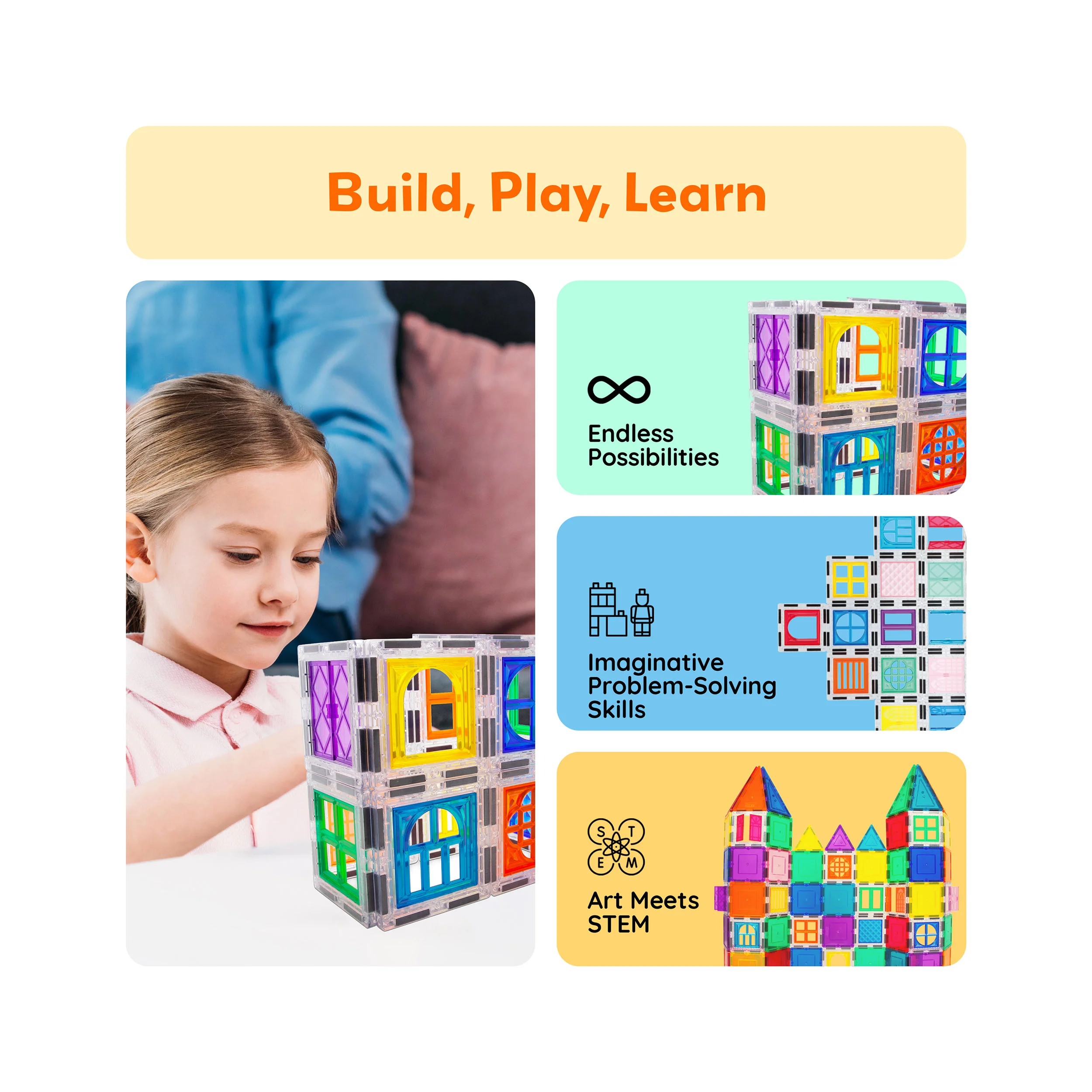 PicassoTiles 30-Piece Magnetic Tile Set (Windows & Doors) - Image 4