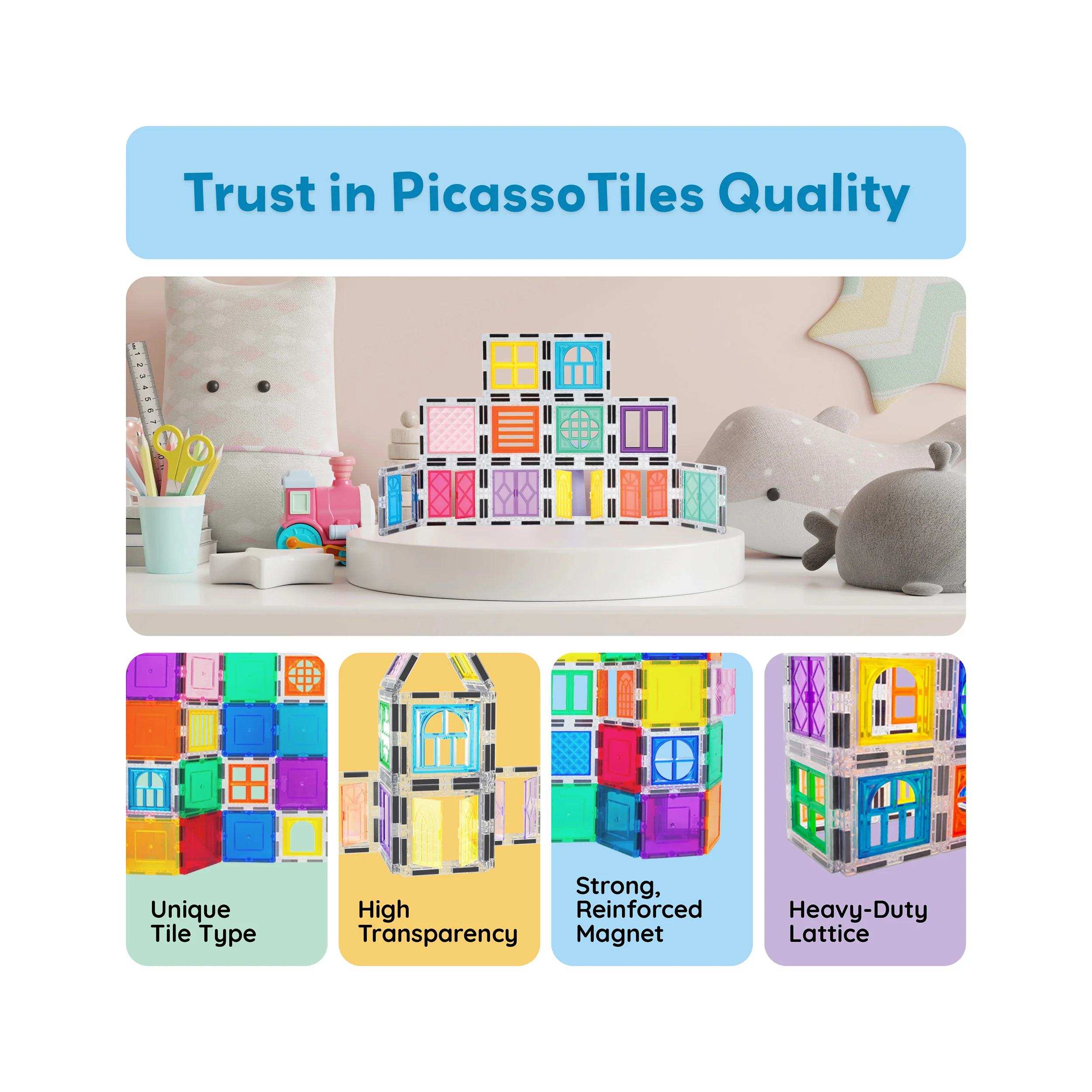PicassoTiles 30-Piece Magnetic Tile Set (Windows & Doors) - Image 8