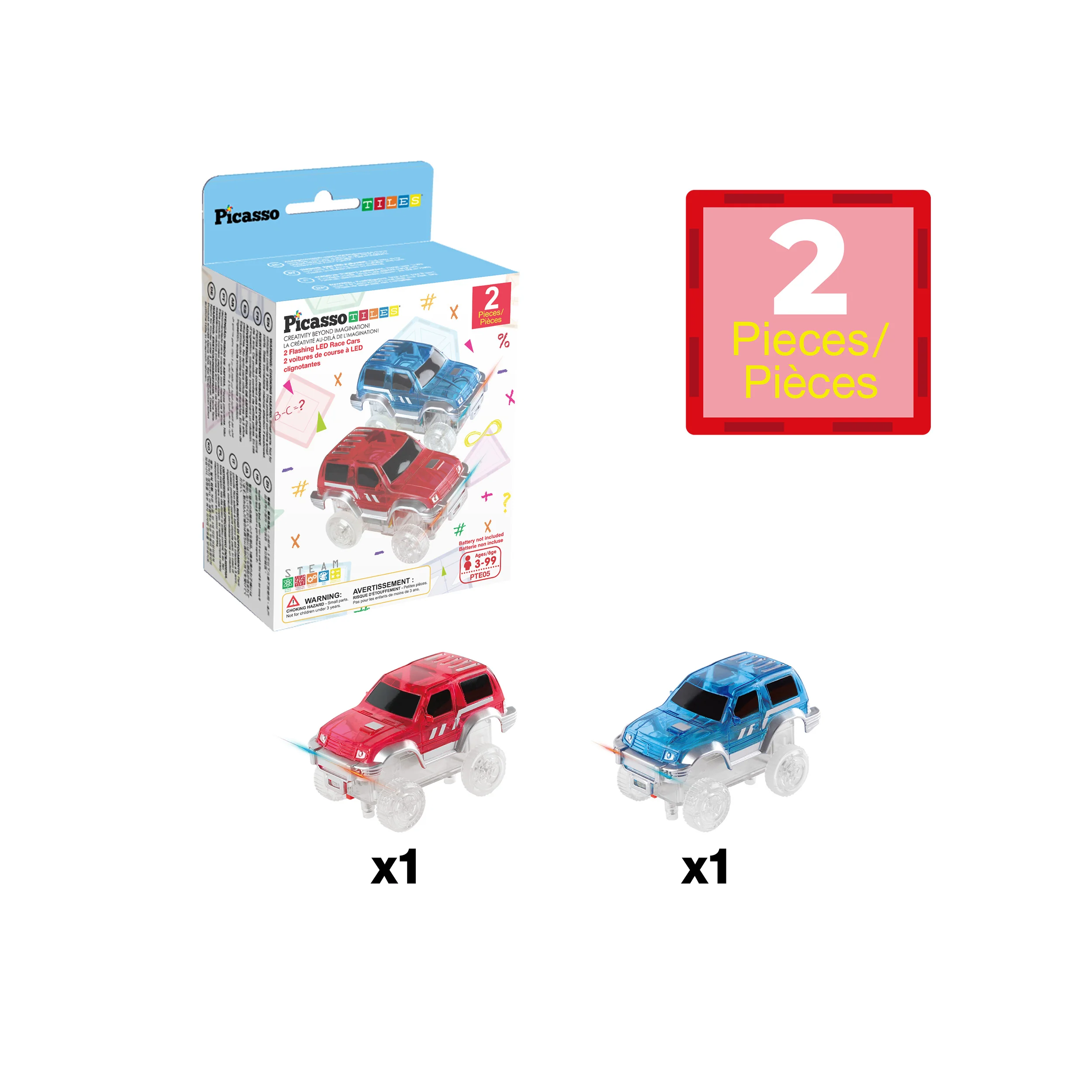 PicassoTiles Magnetic Race Track Cars with LED Lights (2 Pack) - Image 3