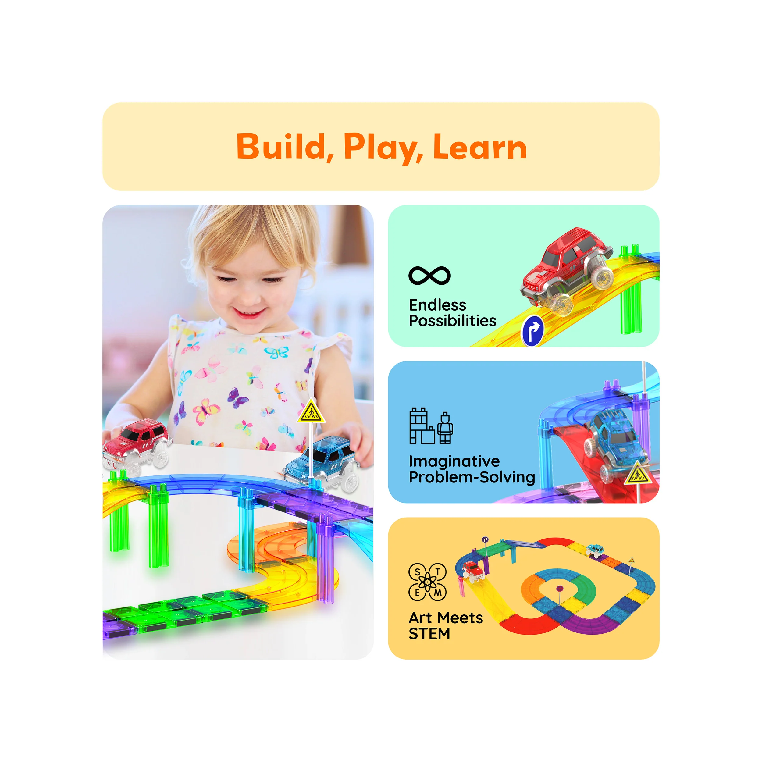 PicassoTiles Magnetic Race Track Cars with LED Lights (2 Pack) - Image 4