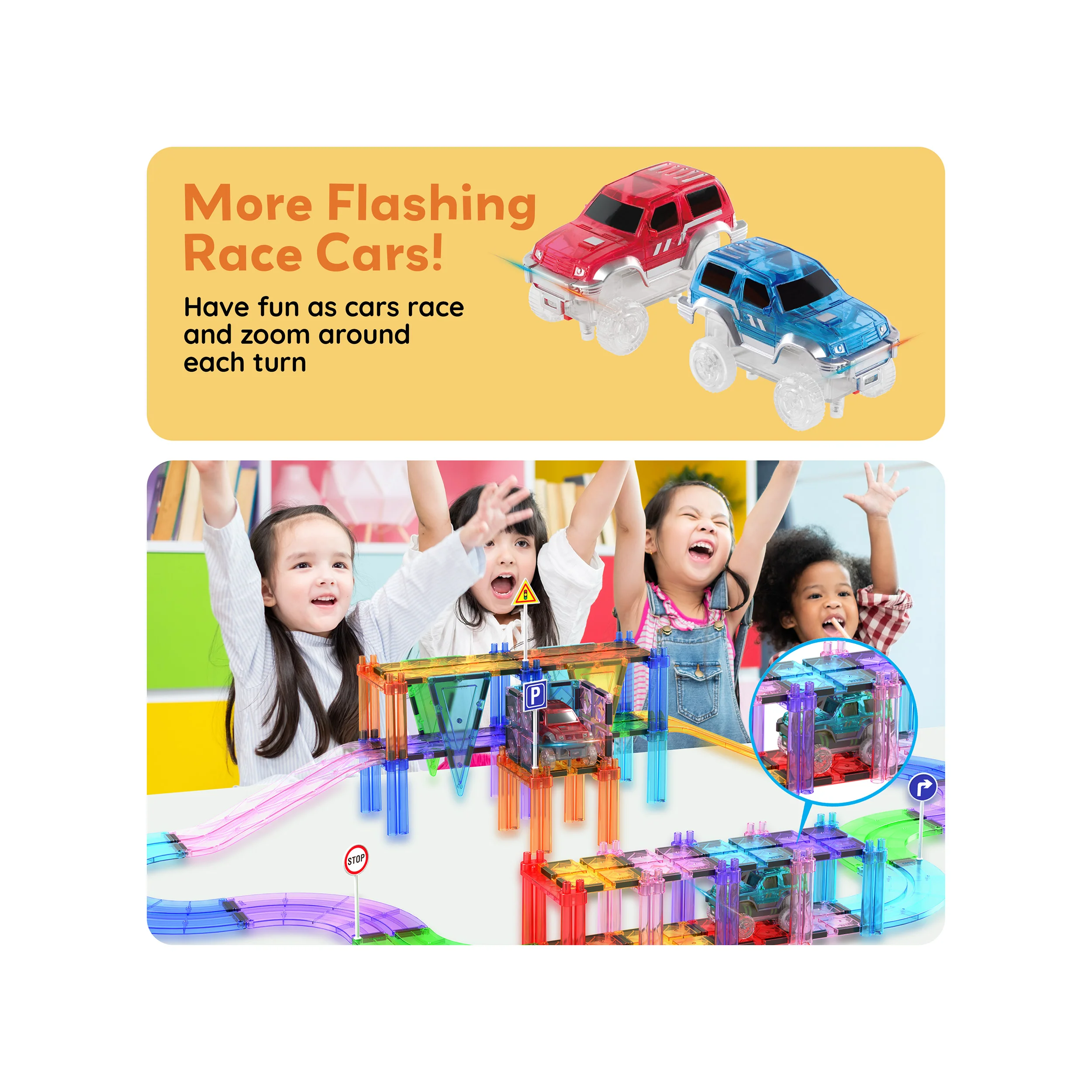 PicassoTiles Magnetic Race Track Cars with LED Lights (2 Pack) - Image 7